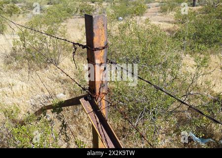 Barbed wire fence Stock Photo