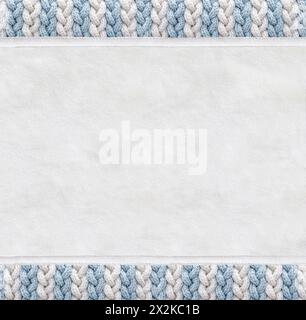 Horizontal or vertical backdrop with suede texture and wool border with pigtailed ornament. Christmas background with suede leather and plaited frame Stock Photo