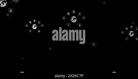 Image of floating connected icons on black background, copy space Stock Photo