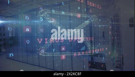 Image of cyber security text and data processing over computer servers Stock Photo