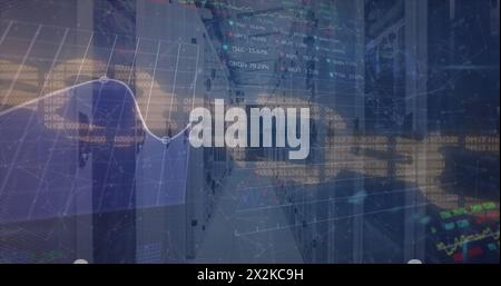 Image of block chain data processing over computer servers Stock Photo