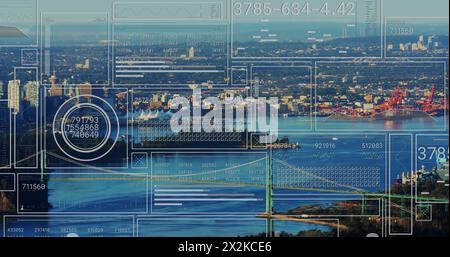 Image of data processing over cityscape Stock Photo