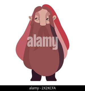 A gnome with a very long red beard, mustache and hair. Vector illustration for packaging, greeting cards and wrapping paper, gifts, posters. Stock Vector