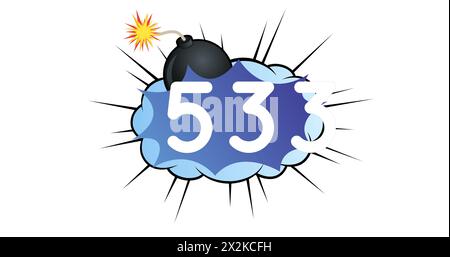 Image of numbers and cloud with bomb icons over white background Stock Photo