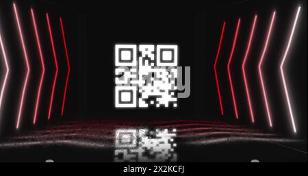 Image of qr code over neon shapes on black background Stock Photo