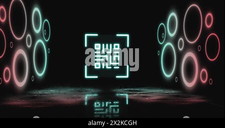 Image of qr code over neon shapes on black background Stock Photo