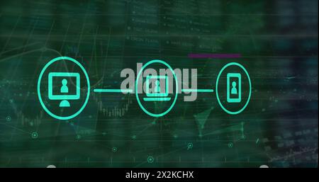 Image of data processing over media icons Stock Photo