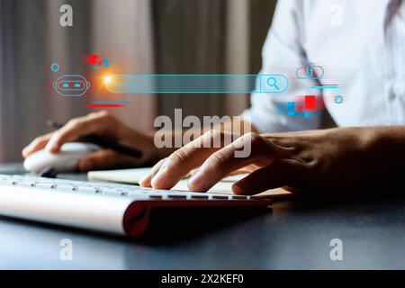 artificial intelligence, search engine optimization on the internet, social communication, digital technology to global network simulation data, Futur Stock Photo