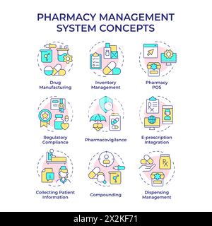 Pharmacy management system multi color concept icons Stock Vector
