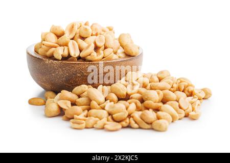 Salted roasted peanuts in bowl isolated on a white background. Stock Photo