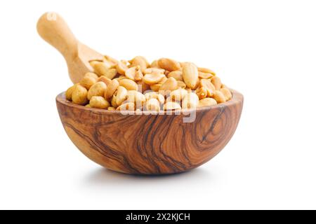 Salted roasted peanuts in bowl isolated on a white background. Stock Photo