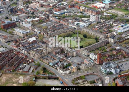 aerial view of Hamilton Square, Town Hall and surrounding area in Birkenhead town centre, Merseyside Stock Photo