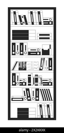 Shelving unit with files and folders 2D linear cartoon object Stock Vector