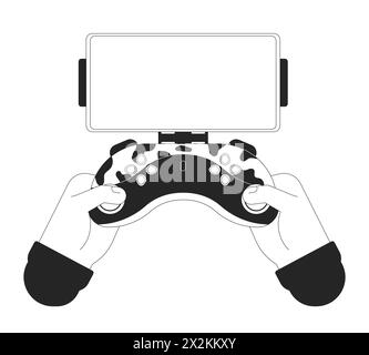 Phone holder for game controller cartoon human hands outline illustration Stock Vector