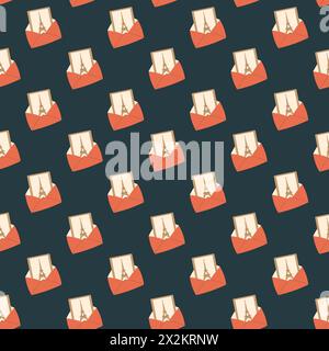 France envelope with card seamless pattern. Eiffel tower endless background. Paris red greeting card repeat cover. Europe tourism loop ornament. Vecto Stock Vector