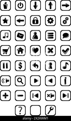 Interface 2d game. Buttons for the program. Stock Vector