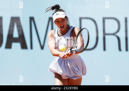 Jaqueline Cristian of Romania in action against McCartney Kessler of USA during the Mutua Madrid Open 2024, ATP Masters 1000 and WTA 1000, tennis tournament on April 22, 2024 at Caja Magica in Madrid, Spain Stock Photo