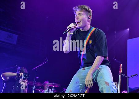 Italian singer Alfa performs  during  Alfa - Non so chi ha creato il mondo ma so che era innamorato Tour, Italian singer Music Concert in Florence, Italy, April 21 2024 Stock Photo