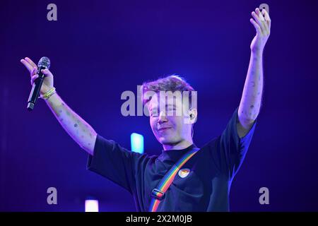 Italian singer Alfa performs  during  Alfa - Non so chi ha creato il mondo ma so che era innamorato Tour, Italian singer Music Concert in Florence, Italy, April 21 2024 Stock Photo