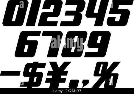 Original number font illustration (italic) Stock Vector