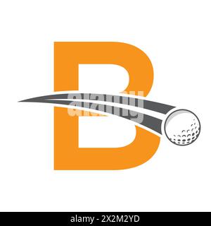 Golf Logo On Letter B Concept With Moving Golf ball Symbol. Hockey Sign Stock Vector