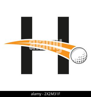 Golf Logo On Letter H Concept With Moving Golf ball Symbol. Hockey Sign Stock Vector