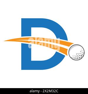 Golf Logo On Letter D Concept With Moving Golf ball Symbol. Hockey Sign Stock Vector