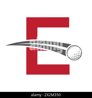 Golf Logo On Letter E Concept With Moving Golf ball Symbol. Hockey Sign Stock Vector