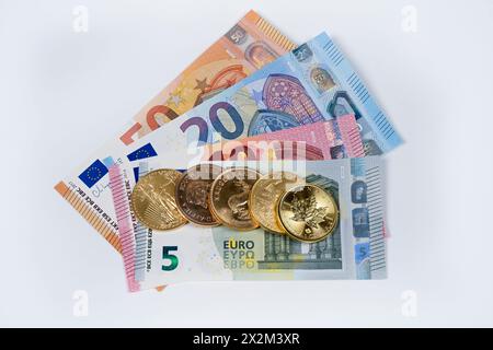 Euro, diverse Goldmünzen, Symbolfoto Gold, Geldanlage, Währung *** Euro, various gold coins, symbol photo gold, investment, currency Stock Photo