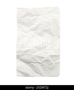 Crumpled lined notebook sheet isolated on white, top view Stock Photo