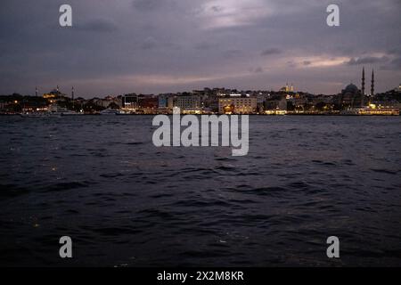 The cityscape at dusk of the Golden Horn estuary with the Great Mosque of Saint Sophia, originally a Christian basilica and the most important monumen Stock Photo