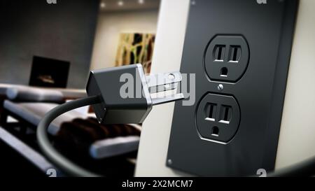 USA type AC power plug and socket on the wall. 3D illustration. Stock Photo