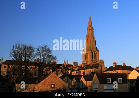 Dusk over Saint Marys Church, Stamford town; Lincolnshire; England; UK Stock Photo