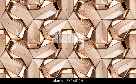 A seamless pattern featuring an elegant combination of marble textures with golden geometric lines creating a luxurious, high-end feel Stock Photo