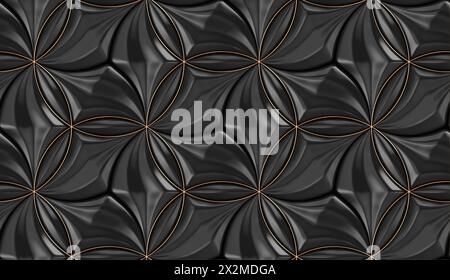 An intricate black seamless pattern with orange floral accents presenting a luxurious and modern design Stock Photo