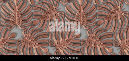 Leaves monstera of wood material on white background. High quality seamless realistic texture. Stock Photo