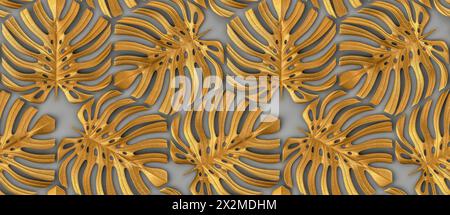 Leaves monstera of wood material on white background. High quality seamless realistic texture. Stock Photo