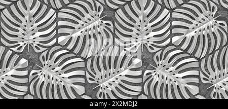 Leaves monstera of wood material on white background. High quality seamless realistic texture. Stock Photo