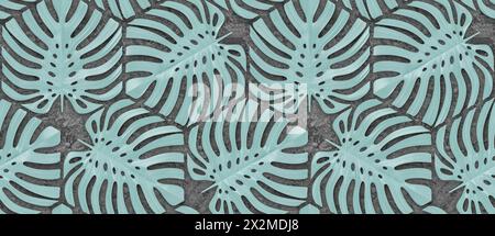 Leaves monstera of wood material on white background. High quality seamless realistic texture. Stock Photo