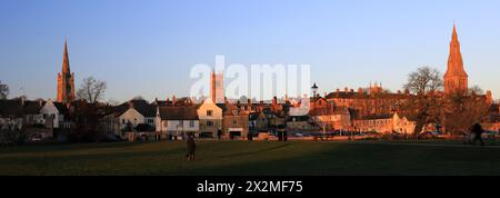 Sunset over Saint Marys, All Saints and Saint Johns Churches, Stamford town; Lincolnshire; England; UK Stock Photo