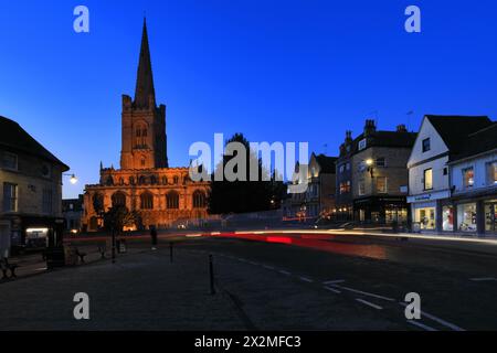 Dusk over All Saints Church, Red Lion square, Stamford town; Lincolnshire; England; UK Stock Photo