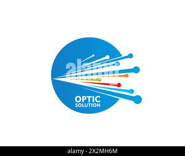 Fiber optic cable icon. Isolated vector emblem with stylized dynamic wires in blue circle. Symbol of telecommunication, data traffic transmission and connectivity or high-speed internet connection Stock Vector