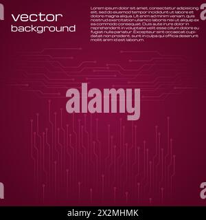 Abstract technological red background with elements of the microchip. Circuit board background texture. Vector illustration. Stock Vector