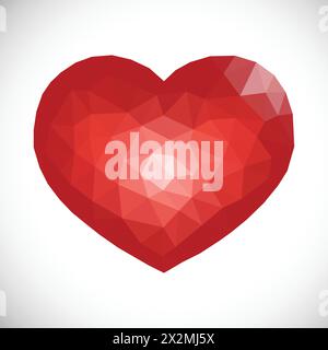 Red Low Poly Heart on white background. Symbol of Love. Vector illustration Stock Vector