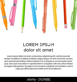 Background with pens and pencils and place for your text. Vector illustration. Stock Vector