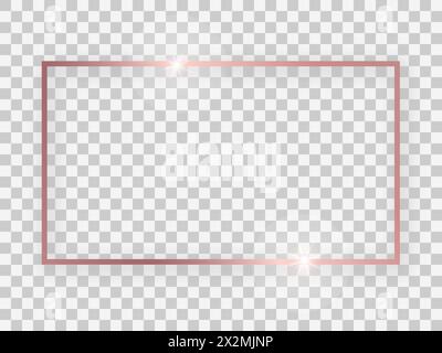Rose gold shiny 16x9 rectangular frame with glowing effects and shadows on transparent background. Vector illustration Stock Vector