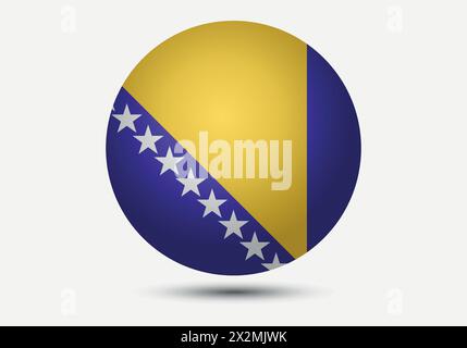 Flag of Bosnia and Herzegovina. Button flag icon. 3d icon. The circle icon. Vector illustration. Stock Vector