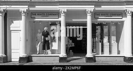 The White Company shop, a neo-classical building at Stamford, England. Stock Photo