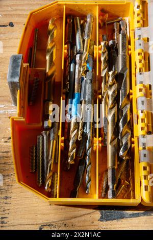 A selection of drill bits used in a carpentry project. Cary, North Carolina Stock Photo