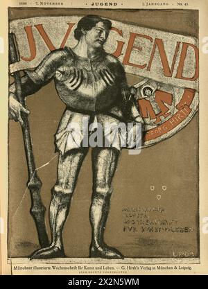 Cover of Jugend, Knight in Armour, German, Jugendstil, Art Nouveau, 1890s, 19th Century Stock Photo